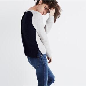 Madewell Backroad Back Button sweater XS grey navy